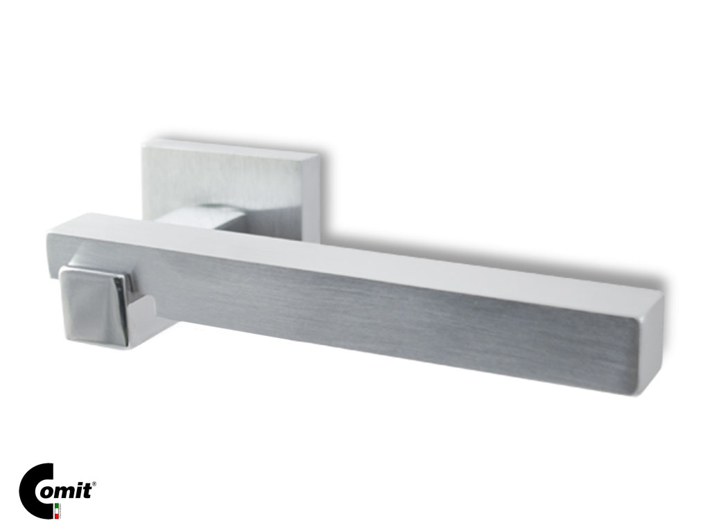 citcodro52p2f.png Maniglia Coda Rosetta Quadra d.45x45x10h Bocchetta Foro Chiave Z2F-Cromo/Cromo Satinato | Comit - immagine 1