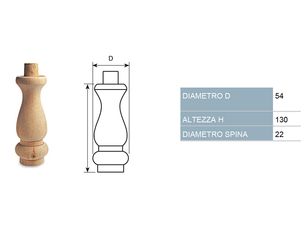 cof030035005460.png Piede in Legno Ontano per Restauro Spinotto Ø22 mm.54x130h | Cof - immagine 1