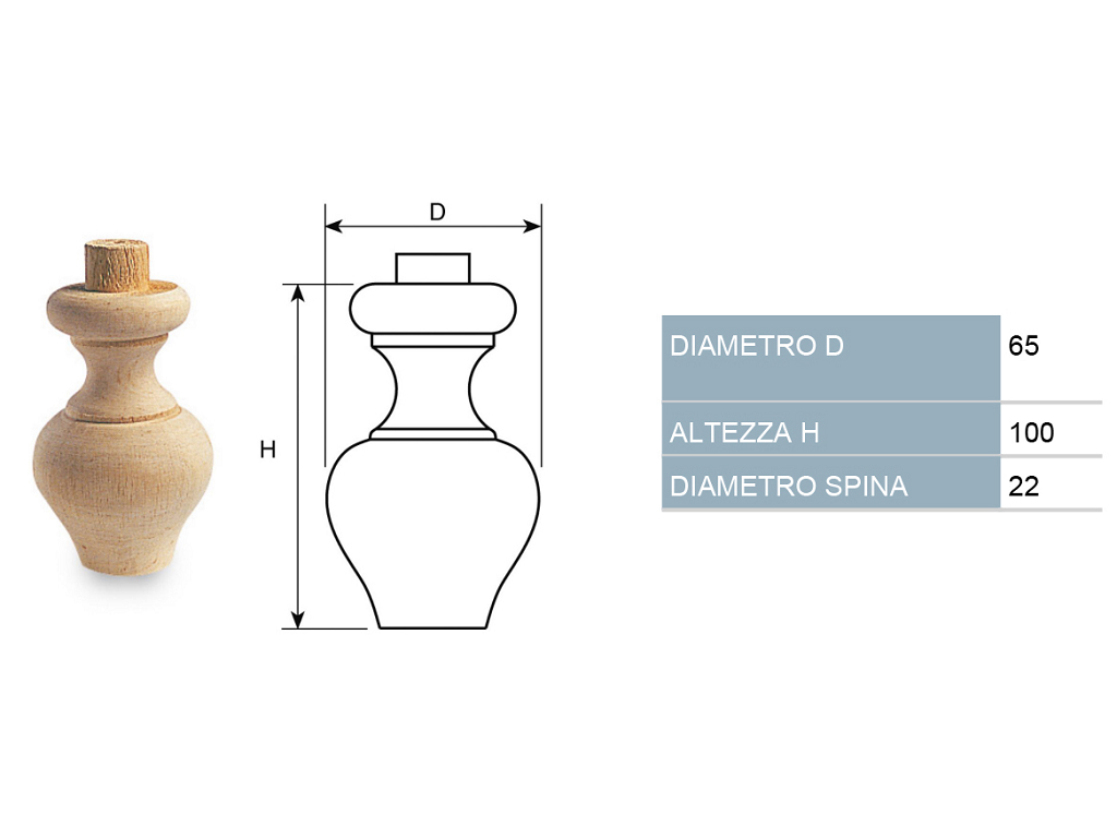 cof030107006560.png Piede in Legno Ontano per Restauro Spinotto Ø22 mm.65x100h | Cof - immagine 1