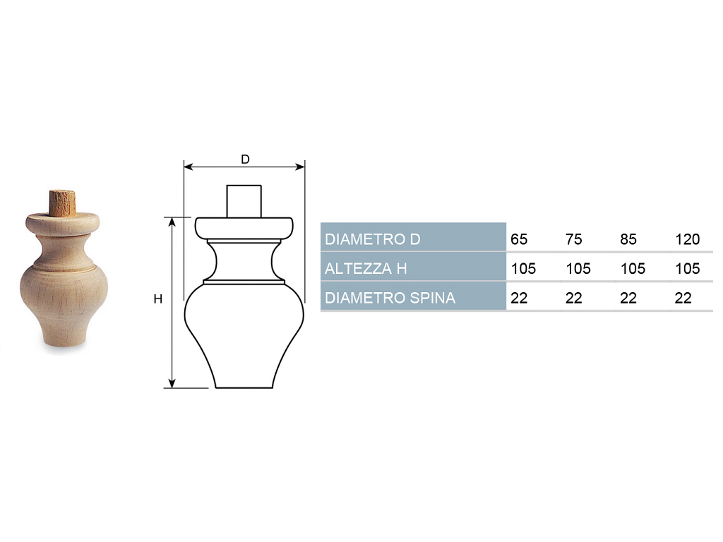 cof030108007560.png Piede in Legno Ontano per Restauro Spinotto Ø22 mm.75x105h | Cof - immagine 1