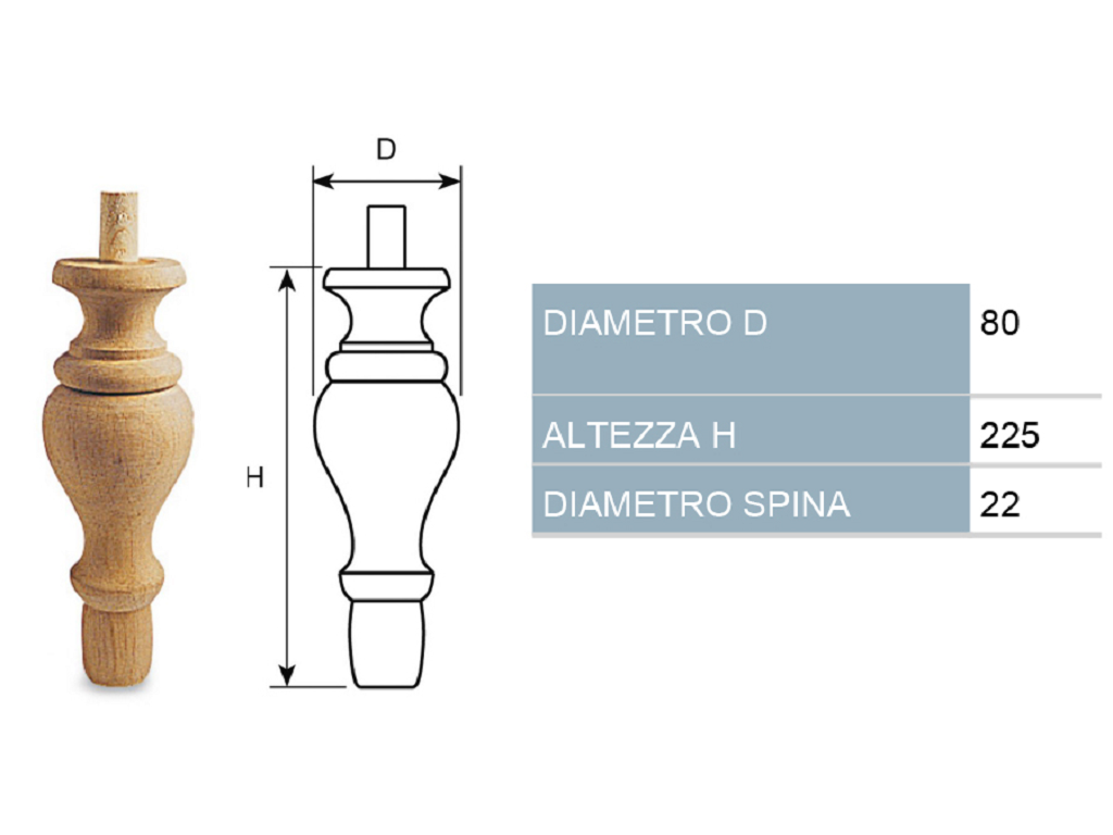 cof031501008060.png Piede in Legno Ontano per Restauro Spinotto Ø22 mm.80x225h | Cof - immagine 1