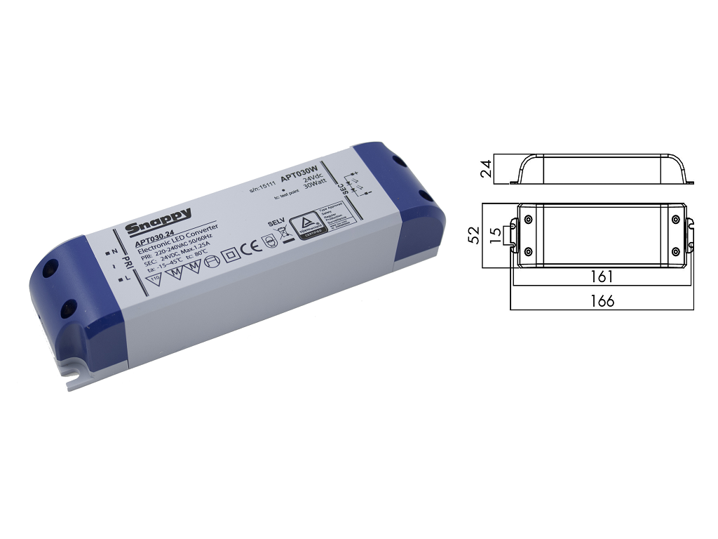 dogapt03024.png Alimentatore Led in Tensione Snappy IP20 250v-24Vdc vari Watt | Dogi - immagine 1