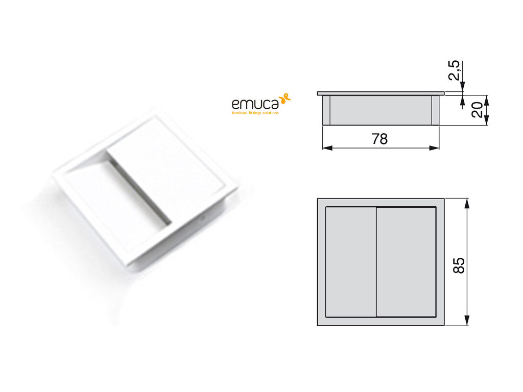 emu5012512.png Passacavi Quadrato Plastica Plaswire 85 mm.78x78 Foro d.74 Bianco Emuca - immagine 1