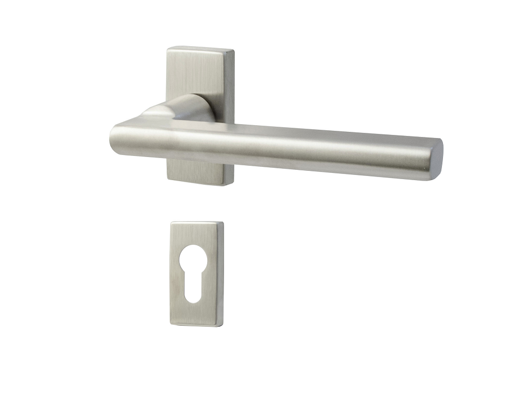 fim1019276z60.png Maniglia Ucraina Rosetta Rettangolare Bocchetta Foro Yale per Cilindro Europeo AISI304 Inox Satinato | Fimet Maniglie - immagine 1