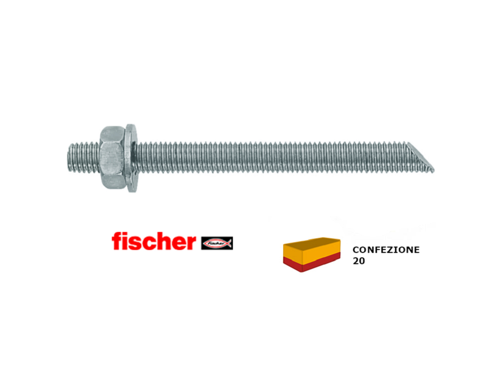 fis09125-20.png FIS M10x110 Barra Filettata Taglio 45°+ Dado Rosetta Zincato pz.20 | Fischer - immagine 1