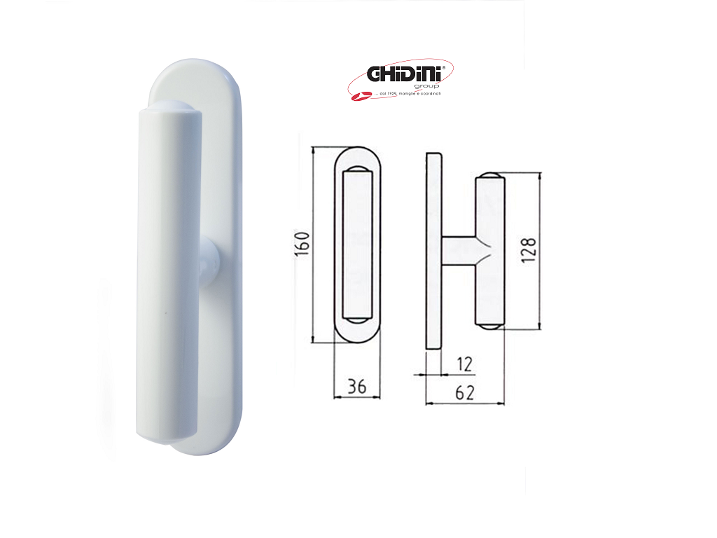 gpb88940406007.png Maniglia per Finestra Cremonese Minny Senza Movimento placca mm.160x36 Bianco Lucido | GPB Ghidini - immagine 1