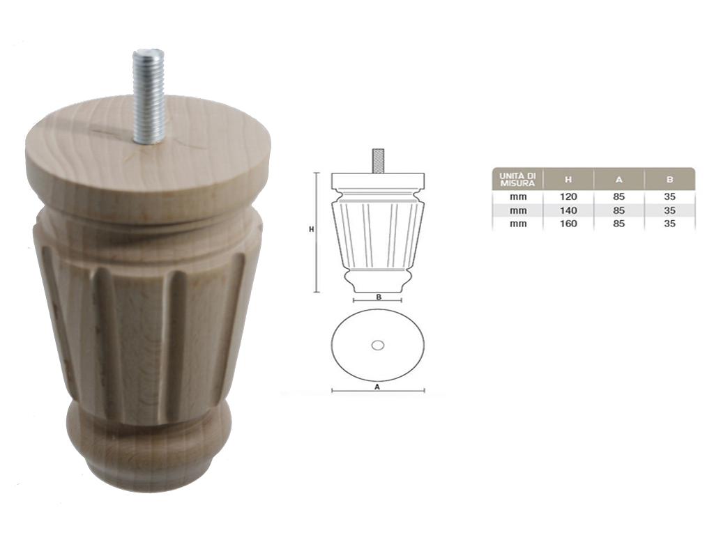 gpi0090120c.png Piede Legno Faggio Grezzo con Vite Filettata Ma10x30 d.75 mm.120h | Gpi - immagine 1