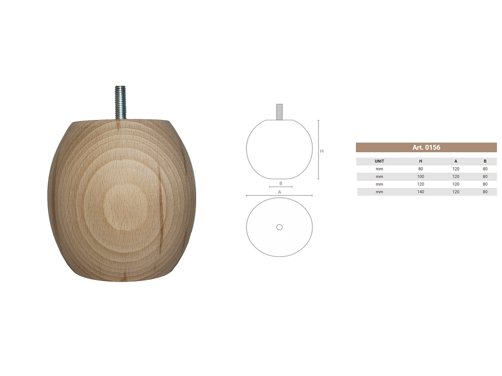 gpi0156120120.png Piede Legno Faggio Grezzo con Vite Filettata Ma10x30 d.120/80 mm.120h | Gpi - immagine 1