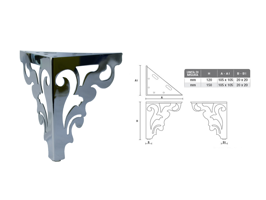 gpi0597151050105.png Piede Metallo Cromo Lucido d.105x105/20x20 mm.150 | Gpi - immagine 1
