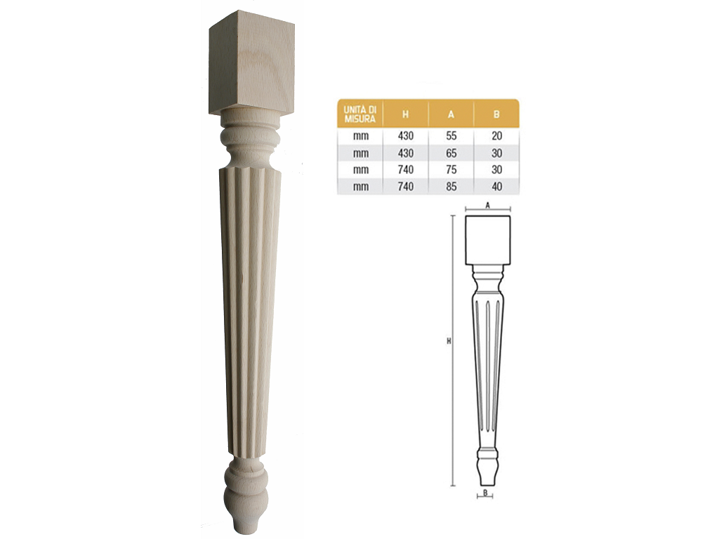 gpi1200006430055.png Gamba Legno Faggio Grezzo d.55x55 / 20 mm.430h | Gpi - immagine 1