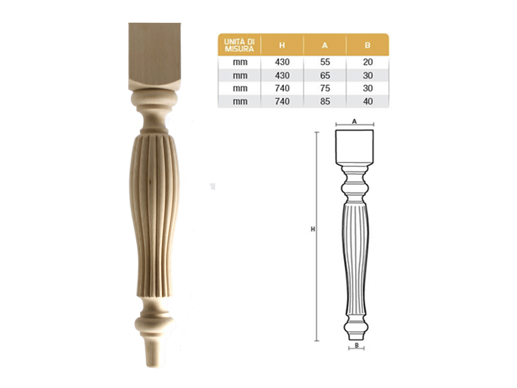 gpi1200019430055.png Gamba Legno Faggio Grezzo d.55x75 / 20 mm.430h | Gpi - immagine 1