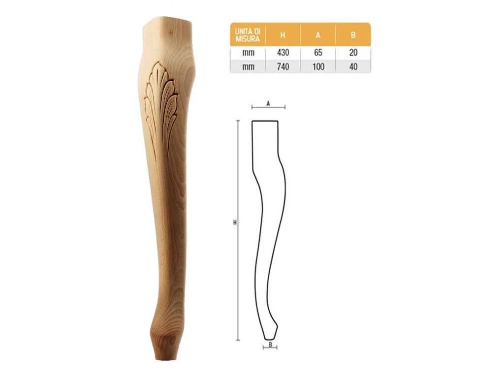 gpi12001165ac.png Gamba Legno Faggio Grezzo con Decoro d.65x80 /20 mm.430h | Gpi - immagine 1
