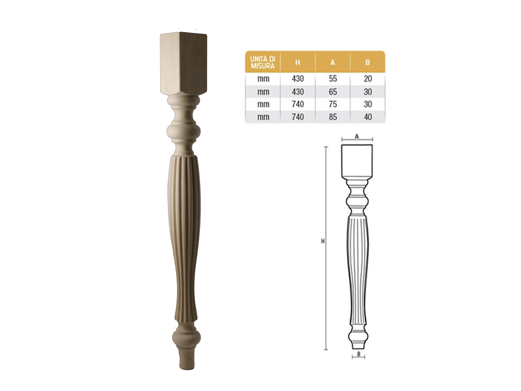gpi1300019740075.png Gamba Tavolo Legno Faggio Grezzo Senza Incasso Laterale pz.4 d.A75xa1 140/30 - 740h | Gpi - immagine 1