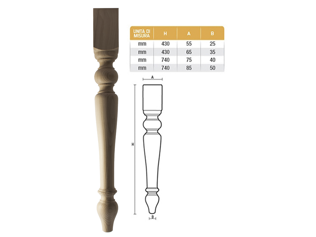 gpi130033c.png Gamba Tavolo Legno Faggio Grezzo Senza Incasso Laterale pz.4 d.A75xa1 140/40 - 740h | Gpi - immagine 1
