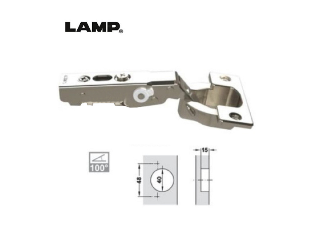 haf32905607.png Cerniera con Ammortizzatore Integrato d.40 Spessore Anta 34mm 100° Collo Basso Lamp - immagine 1
