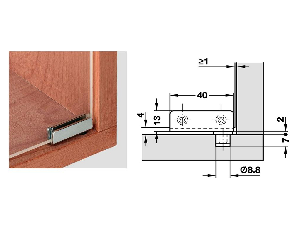 haf36142202.png Cerniere Cristallo a Filo Bussola Plastica mm.40x13 Sp.4,7 Acciaio Cromo Lucido Hafele - immagine 1