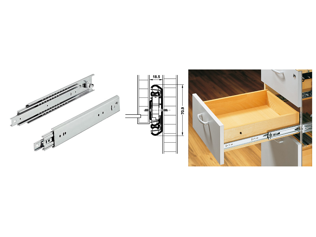 haf42076723.png Guide con Sfere per Cassetto Estrazione Totale 70,9h Portata kg.230 Zincato cm.100 | Hafele - immagine 1