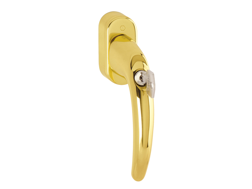 hop11646354.png Maniglia per Finestra DK Atlanta Movimento 4 Scatti 7x45 Ottone + Cilindro SECU100 F71-Olv | Hoppe - immagine 1