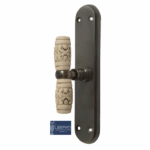 Maniglia per Finestra Cremonese Acanto Placca mm.150x38 Biscuit Anticata Brz Gratz | Ceramiche Liberati