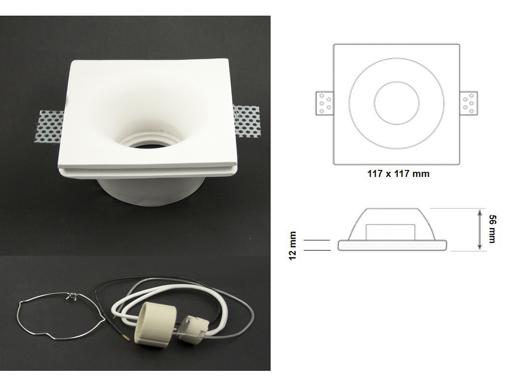 lpodikcg56t.png Faretto Incasso Gesso Tondo Ip20 mm.117x117x.56h Attacco Gu10 | Lampo - immagine 1
