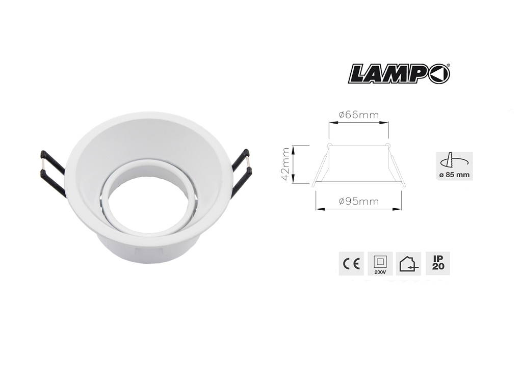 lpodikortrbisl.png Faretti Incasso Tondo Orientabile Luce Rientrata per Gu10 d.50 Bianco mm.95/42x66h | Lampo - immagine 1