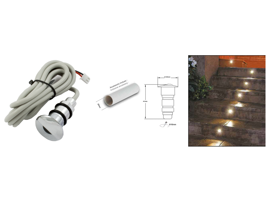 lpoeyeledcrbfc.png Faretto Incasso Ip66 Led 45â°1w 130lm 12v d.16x41h Cromo con Palpebra 6400k Luce Fredda | Lampo - immagine 1