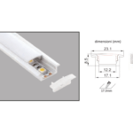 Profilo per Led cm.200 mm.23,1x8,5 Interno mm.12,3 con Alette+Diffusore Opaco Bianco | Lampo