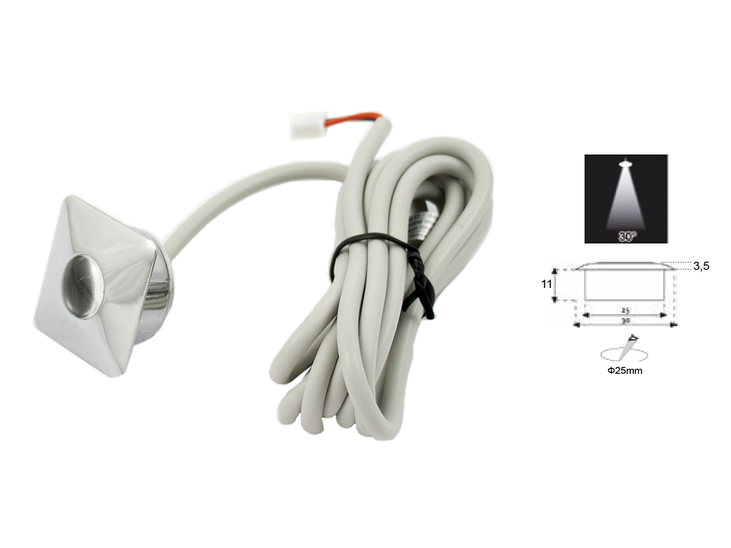 lpotc03c.png Faretto Incasso Ip20 120°110lm 1w mm.25x11h Cromo Quadro Metallo 6400k | Lampo - immagine 1