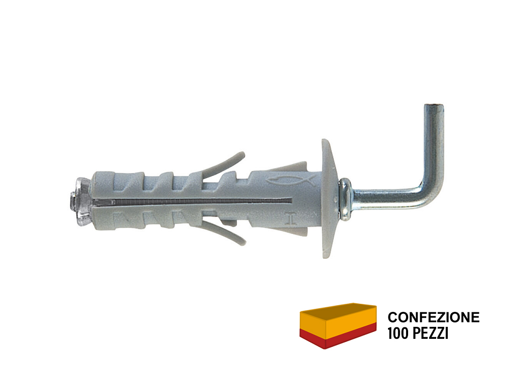 sb122pz100.png SB 12/2 Tassello Nylon Espansione a Vite pz.100 Gancio Medio | Fischer - immagine 1