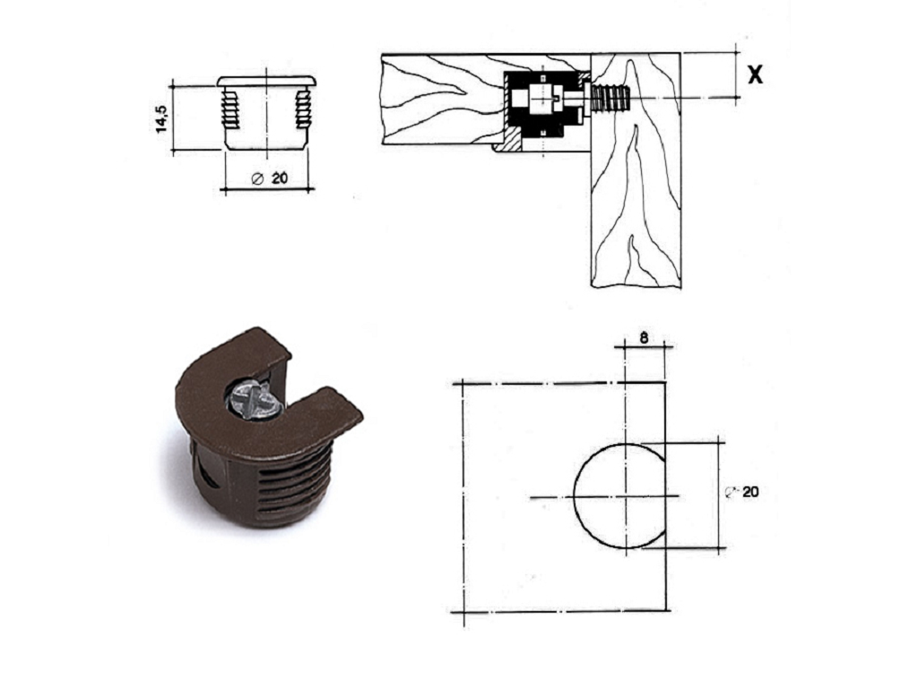 ucgma01115b0mr1.png Barilotto Giunto Ripiani mm.20x14,5h Nylon Marrone Confalonieri - immagine 1