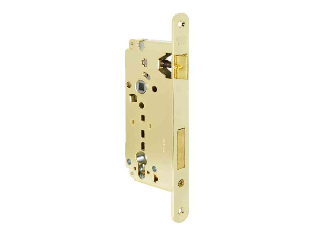 agbb00851-03.png Serratura Infilare Bordo Tondo Foro Yale per Cilindro Europeo Scrocco+Catenaccio Frontale 22x238 mm. Entrata 50 mm. AOV-Ottonato | AGB - immagine 1