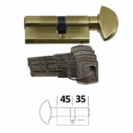 Cilindro Europeo 5000PS OLV- Ottone Lucido Verniciato Pomolo-Chiave A:35+B:45=L:80 mm. | AGB