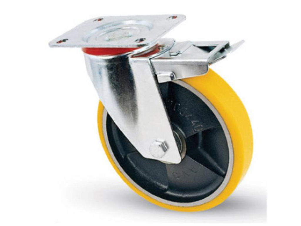 avo24ant.png Ruota Poliuretanica Cuscinetti a Rulli Piastra Girevole+Freno | Aldo Valsecchi - immagine 1