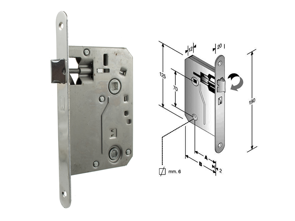 bon48085060ce.png Serratura Infilare WC Bordo Quadro Frontale 20 Cromo mm.70 Entrata 45 | Bonaiti - immagine 1