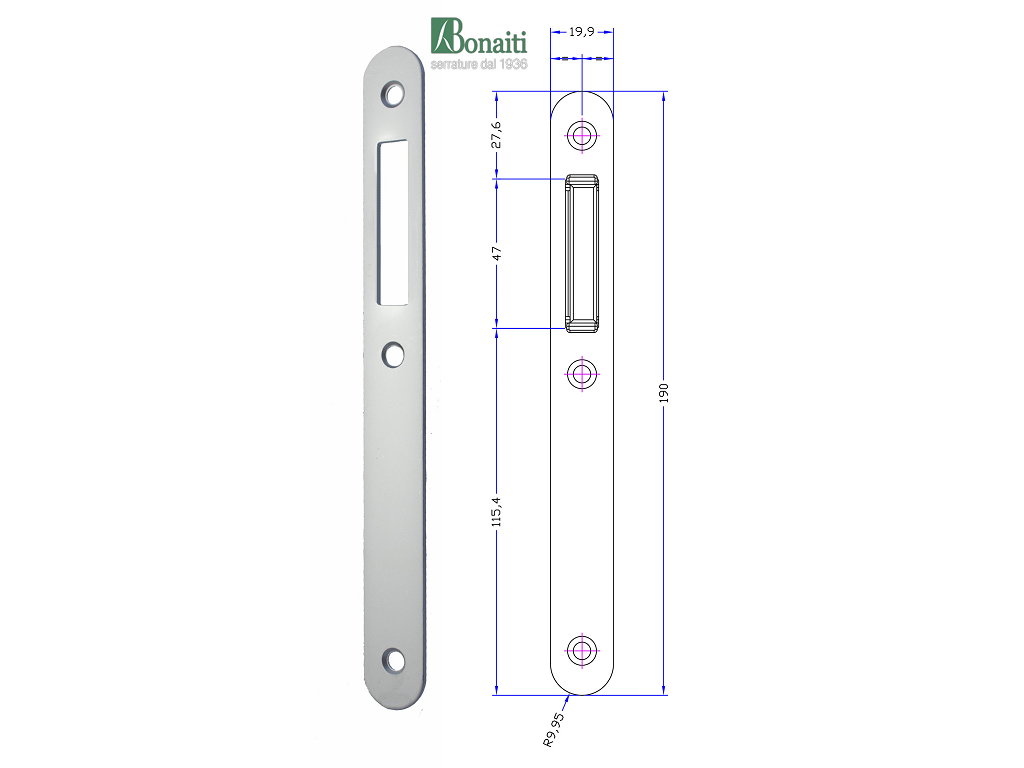 bon4g20800095cc.png Contropiastra 208 per B-Ita Bordo Tondo Senza Aletta Frontale 20x190 mm. | Bonaiti - immagine 1