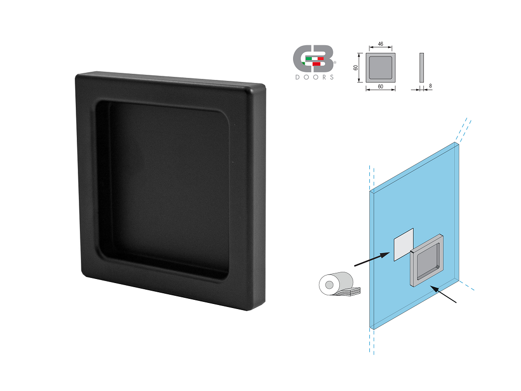 cbdmgl113s60vr9005o.png Nicchia Singola con Cava Quadra Adesiva Vhb mm.60x60x8h Ral9005 Nero Opaco Cb Doors Fine Serie - immagine 1