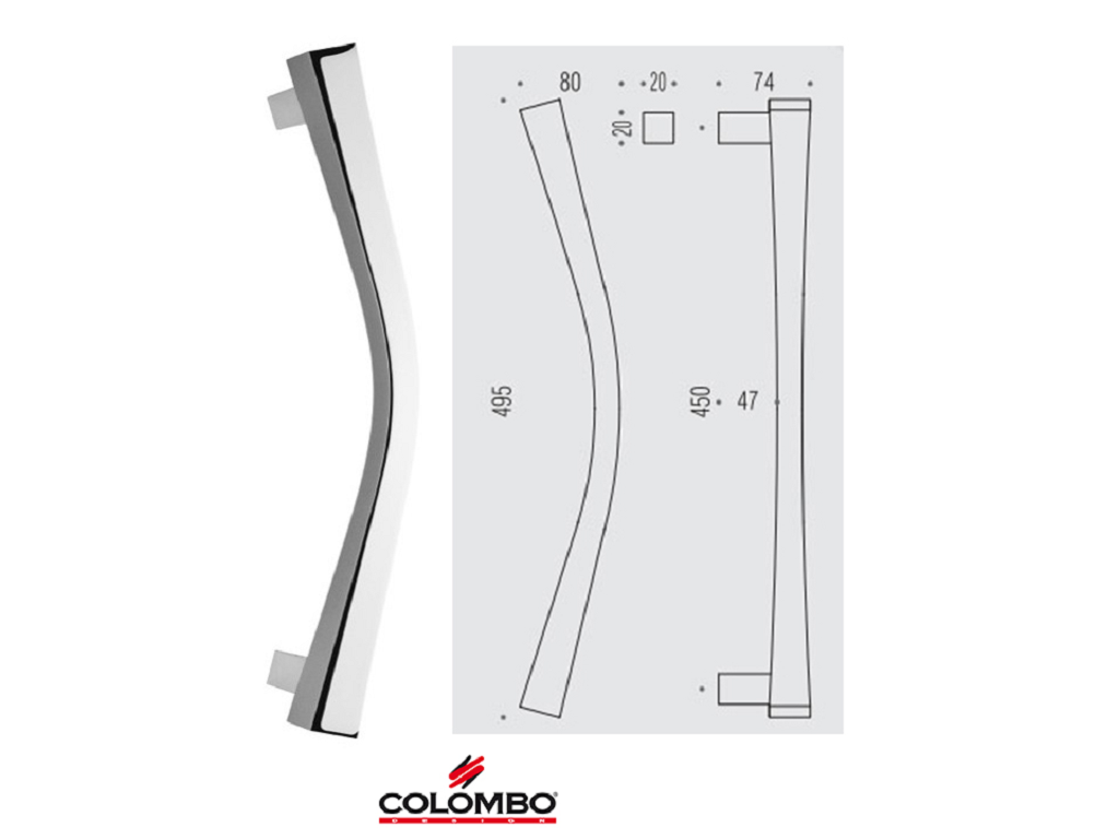 clmid26acr.png Maniglione Noa Curvo Interasse 450 mm.495x70,5h Cromo | Colombo - immagine 1