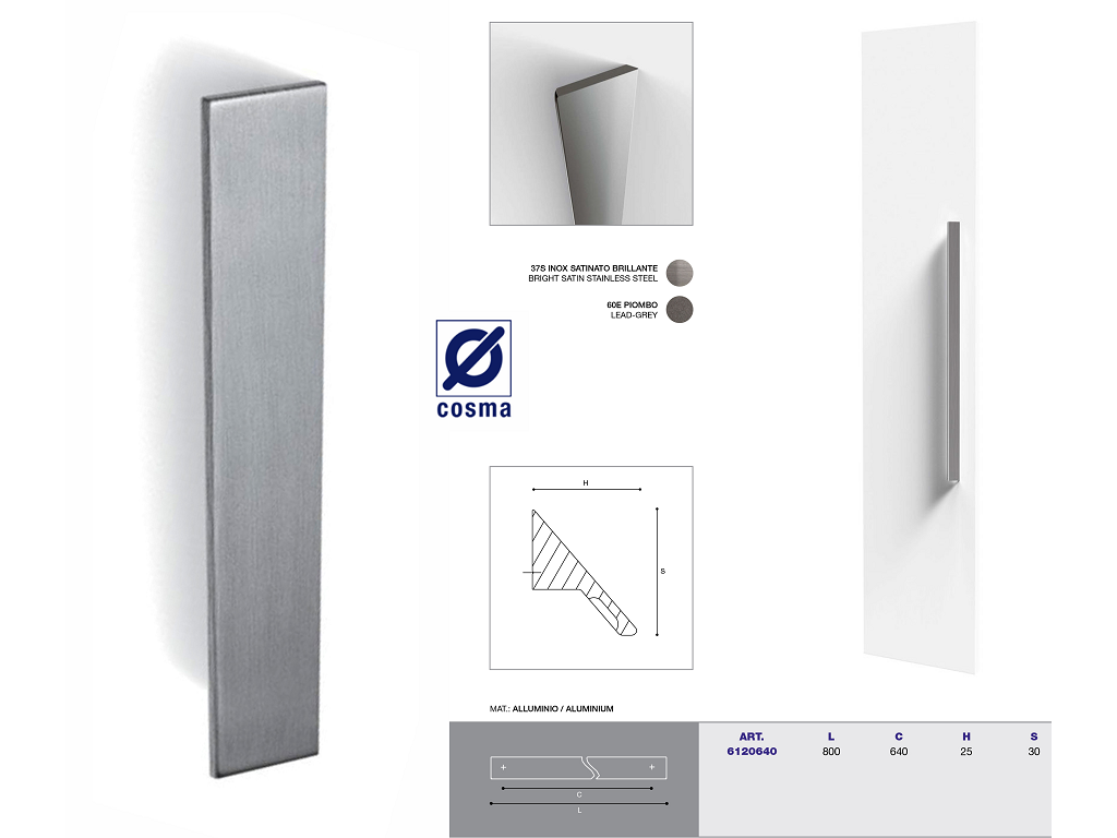 cos612064037s80.png Maniglietta Mobile Interasse 640 mm.800x30x25h Verticale Inox Satinato Blillante | Cosma - immagine 1