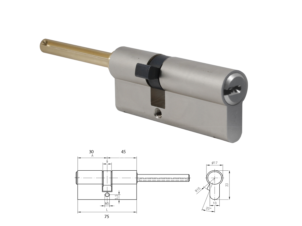 crsi6pr30455ch1cplc.png Cilindro Europeo Titan I6 Con Codolo Nichel Satinato Con 5 Chiavi+1 Cantiere Varie Misure | DOM-CR - immagine 1