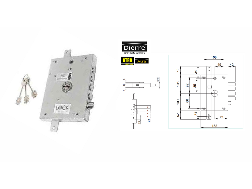 dirimb7111101de.png Serratura Infilare Porta Blindata Triplice Doppia Mappa Scrocco+Pistoni Entrata 73 Dx Atra - immagine 1