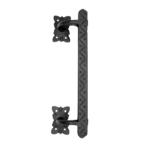 Maniglione 909 Zancato mm.250 con Rosette Quadre  mm.55x35x3 in Ferro Nero Antico  Galbusera