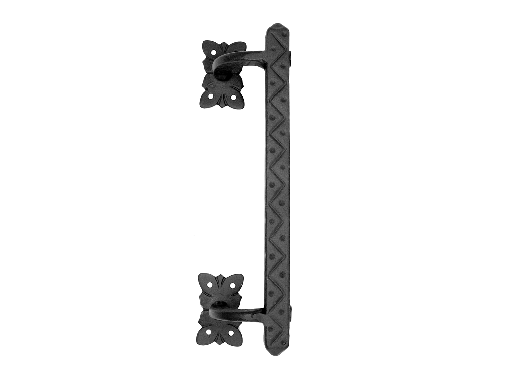 gal909.png Maniglione 909 Zancato mm.250 con Rosette Quadre mm.55x35x3 in Ferro Nero Antico Galbusera - immagine 1