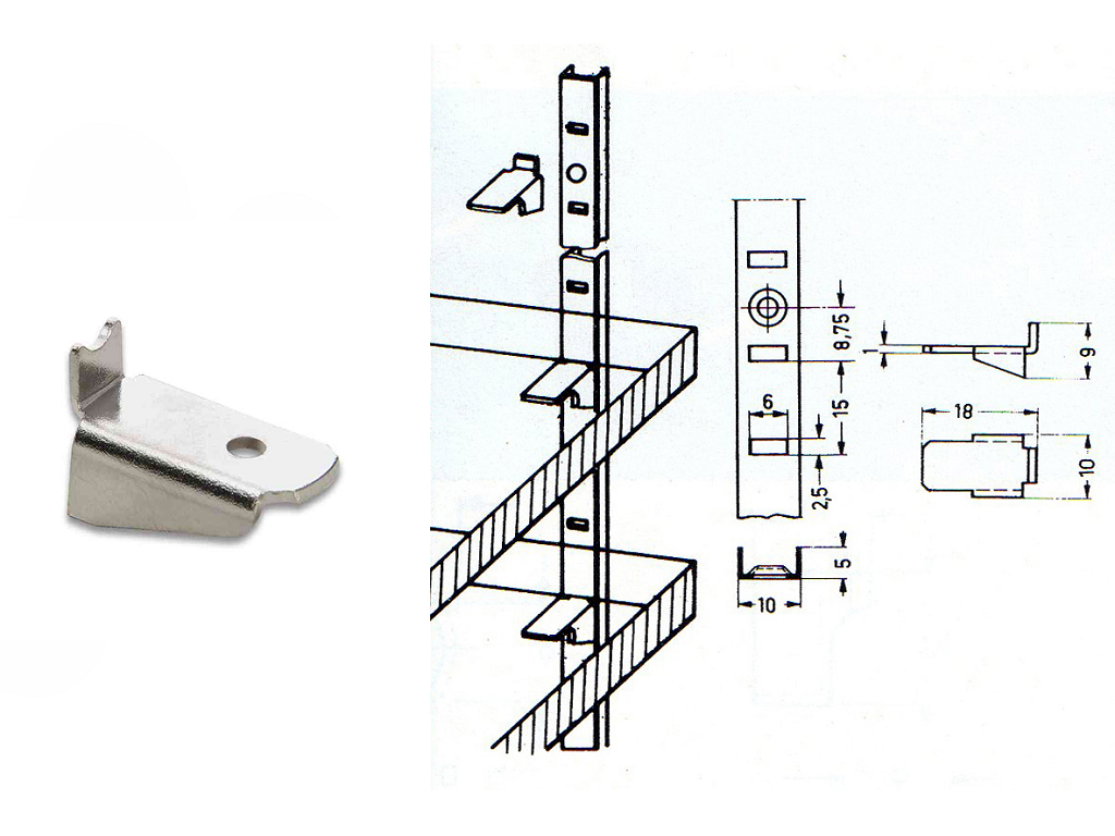 gbm1251fn.png MENSOLINA PER CREMAGLIERA REGGIMENSOLA 18x10/12 mm. prodotto da G.B. MANZONI - immagine 1