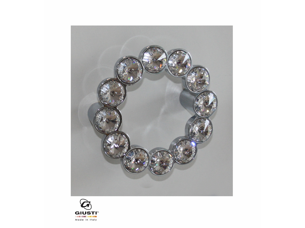 giuwpo633a64kr02c.png Maniglietta Mobile Interasse 64 mm.85x85x25h Tonda Swarovski+Cromo Lucido Giusti - immagine 1