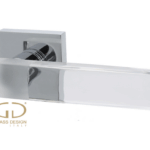 Maniglia Kymi Home Rosetta Quadra d.50x50x10h Foro Chiave Cristallo Trasparente Sabbiato Cromato | Glass Design