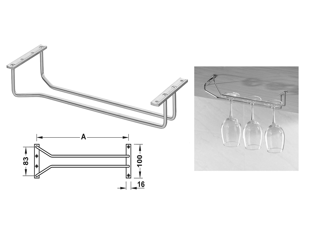 haf812092xx.png SUPPORTO SINGOLO PORTA BICCHIERI SOTTO MENSOLA OTTONE CROMATO LUCIDO - immagine 1