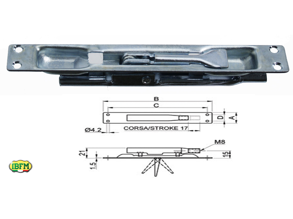 ibf42020tc.png Paletto a Leva per Serramenti in Metallo Zincato mm.20x152x20,5h | Ibfm - immagine 1