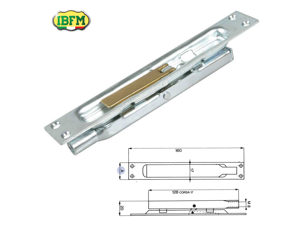 ibf421024c.png Paletto a Leva Azione Semplice con Leva Ottone mm.24x160x21h | Ibfm - immagine 1