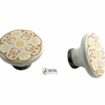 Pomolino Mobile Porcellana Hoop d.45/20x30h Avorio Decorato Senape+Ottone Vecchio   Metal  Style