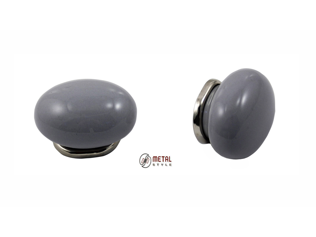 meap68330022c.png Pomolino Mobile Porcellana Sasso mm.39x28x25h Grigio Chiaro+Nickel Lucido Metal Style - immagine 1